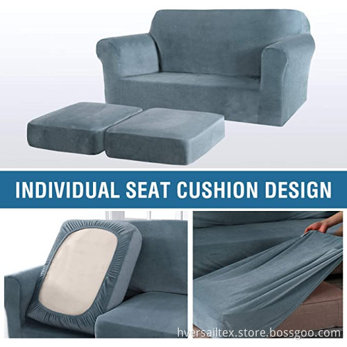 Thick Striped Velvet 3-Piece Stretch Sofa Couch Covers